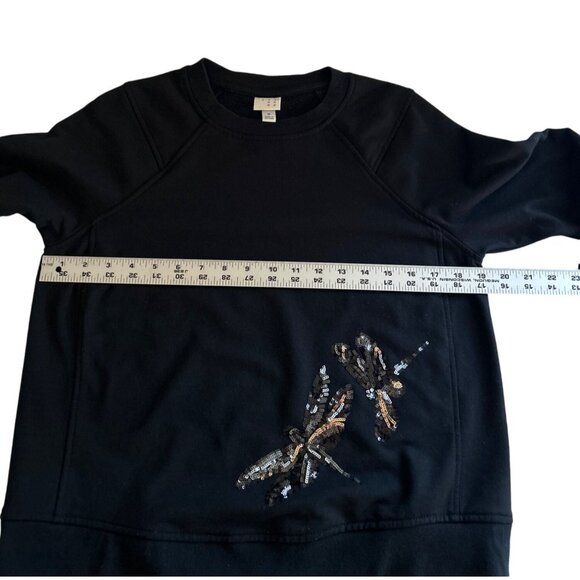 A New Day Black Sequin Dragonflies Embellished Long Sleeve Sweatshirt Size M - Picture 7 of 8